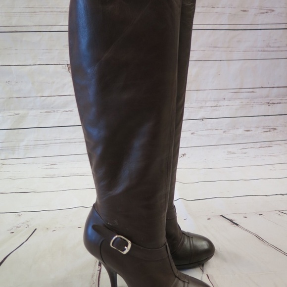 Dries Van Noten Knee-High Boots Dark Brown Leather - Picture 3 of 7